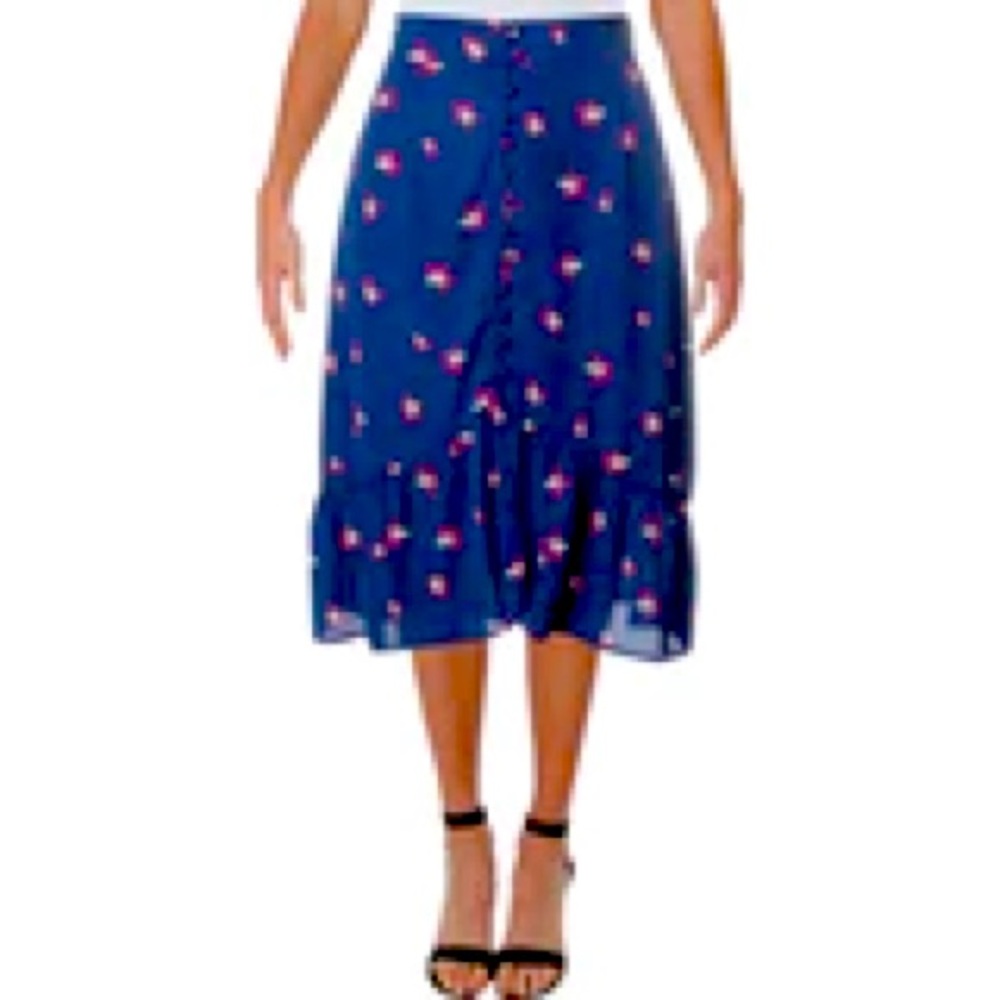 NWT aqua floral print midi skirt blue s small